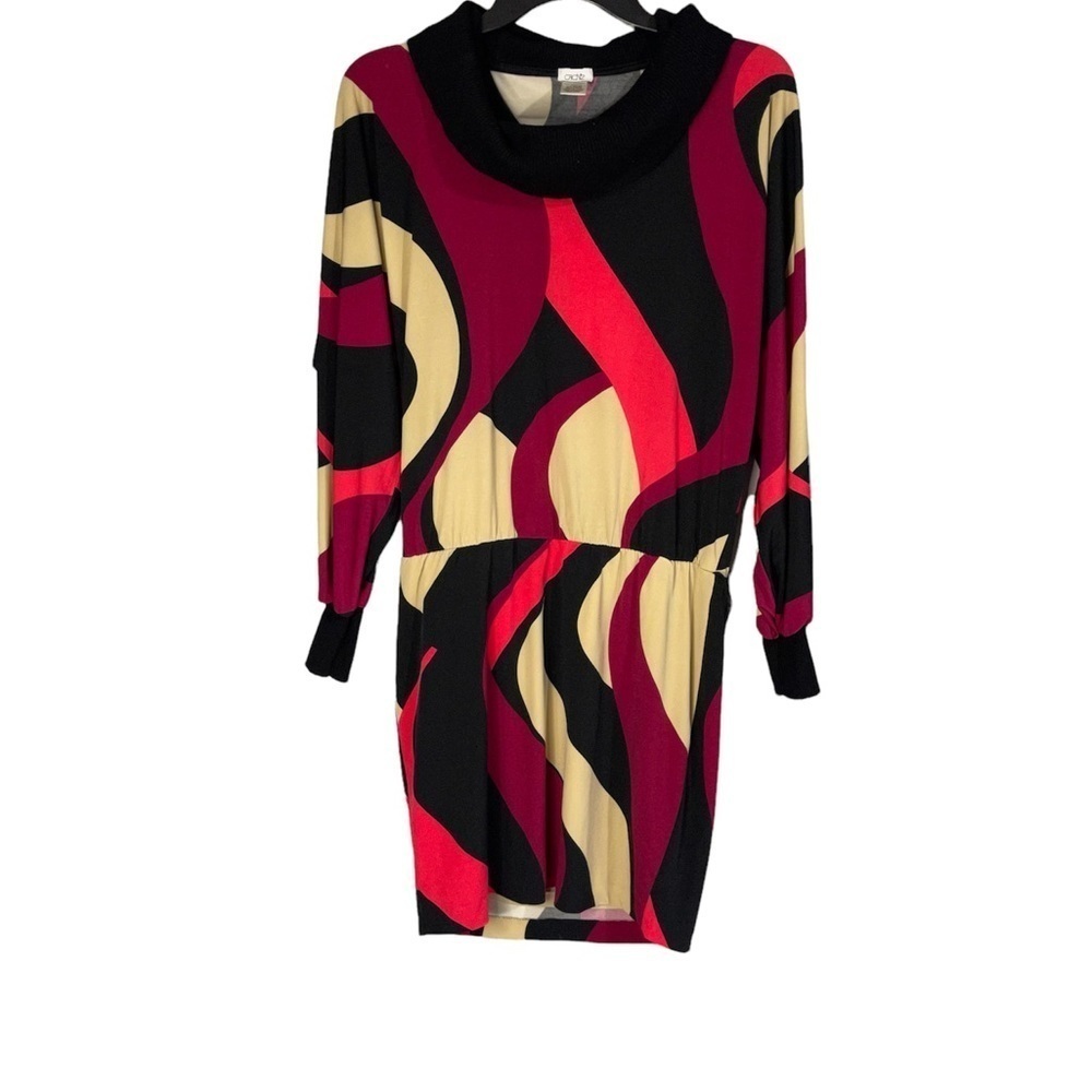 Cache‎ Black Pink Beige Retro Print Cowl Neck Mini Dress Size XS Y2K Party Disco